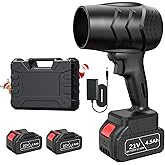 Leaf Blower with 21V*2 Pcs Batteries, 950000RPM Powerful Fan, High Variable Speed 200 MPH, Handheld Air Blower, Perfect for Car Drying, Patio Cleaning, Lawn Caring, Leaves Blowing (Black)