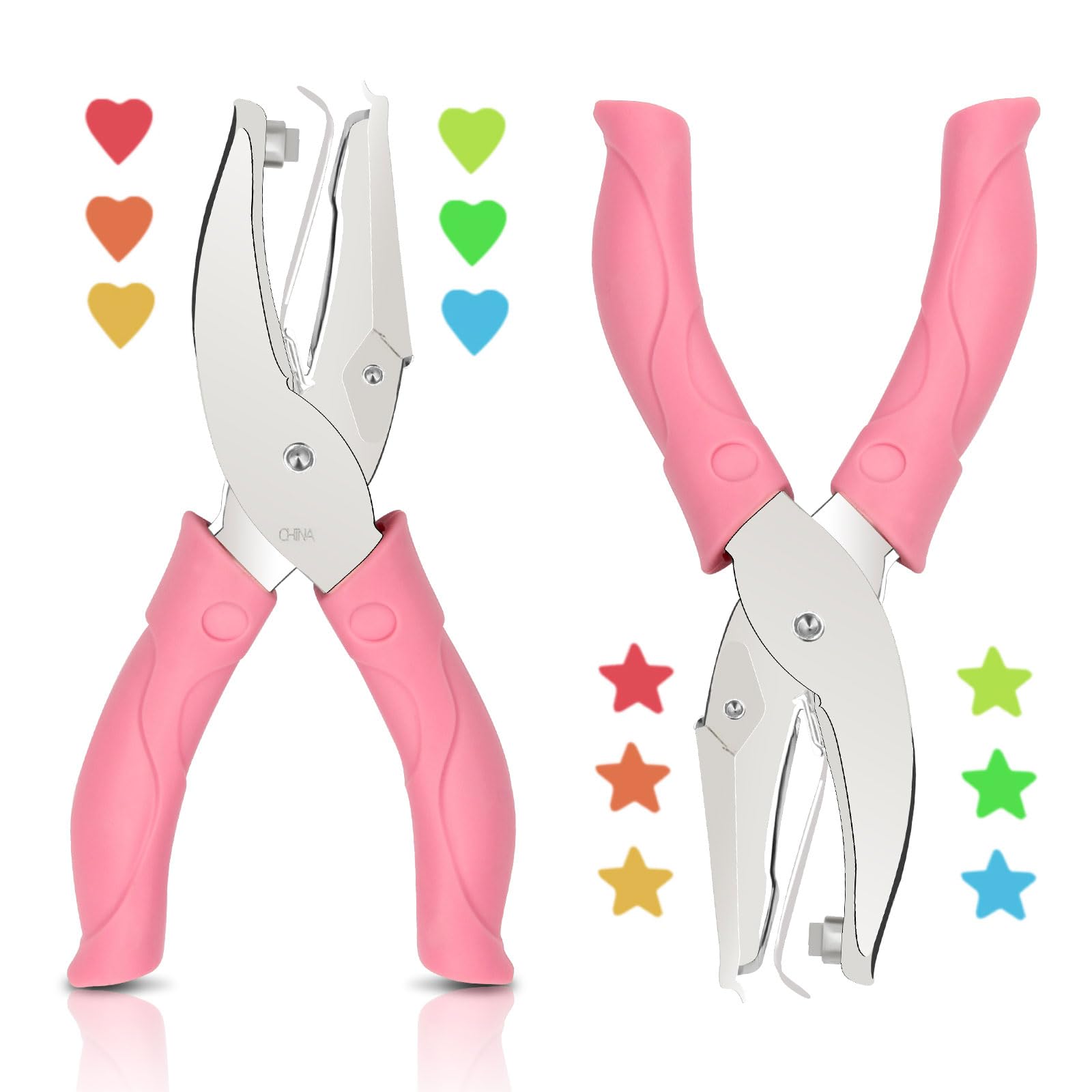 Photo 1 of 2 Pieces Heart and Star Handheld Hole Paper Punch Metal Single Hole Paper Punch Punchers with Soft-Handled Tags for Clothing Ticket DIY Craft Tags Scrapbook Tool, 1/4 inch