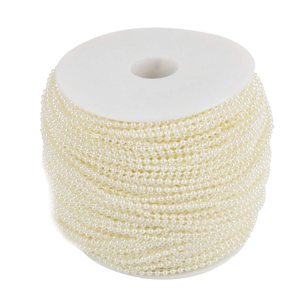 Pearl Bead Roll, Strands String Chain Trim Spool Garland Sparkling Flowers Wedding Decoration for Home Events Decorating Trees Crafts Bridal Bouquet DIY Party Decor Jewelry Making Embellishment(Beige)