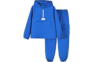fioukiay Boys Half-Zipper Athletic Sweatsuits Jogger Set 2-Piece Long Sleeve Hoodie And Pants Outfit Fall Winter 8-12 Years