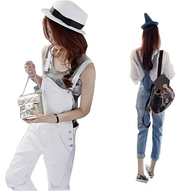 Amazon ノーブランド品 ホワイトクラッシュデニムサロペット