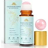 Frankincense and Castor Oil Rose Quartz Roller – Organic Cold-Pressed Castor Oil Frankincense Roller Ball with Rose Quartz for Face & Neck, Firms Skin Feel Soft Smooth & Brightens Eyes, 1.7 fl oz