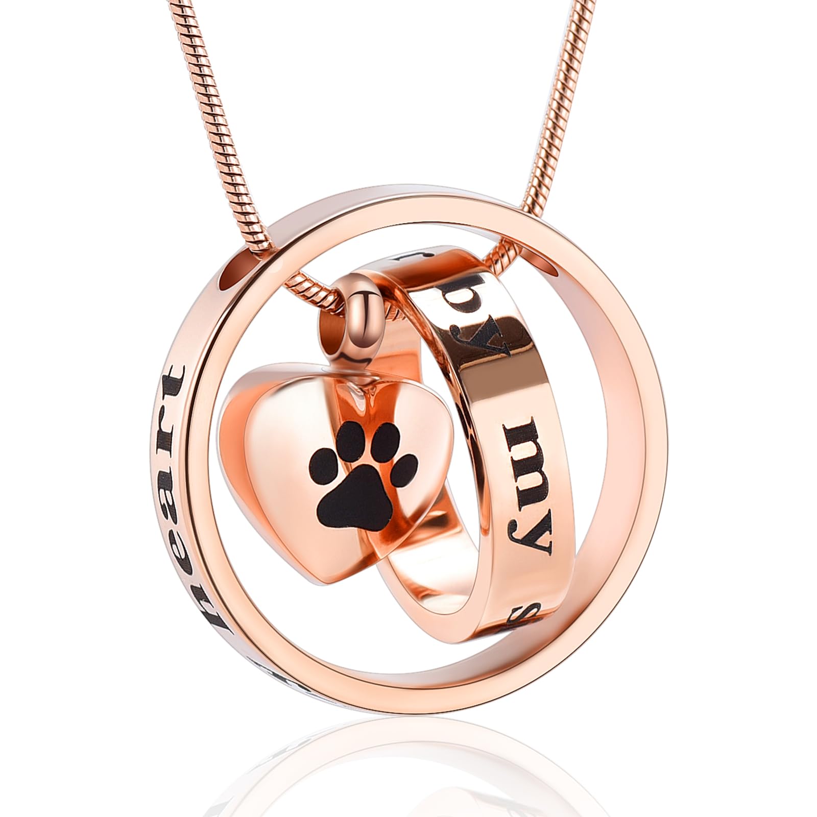 "Forever in My Heart,No Longer by My Side Pet Cremation Jewelry for Ashes of Dog/Cat Funeral Keepsake Urn Necklace Paw Print Memorial Necklace"