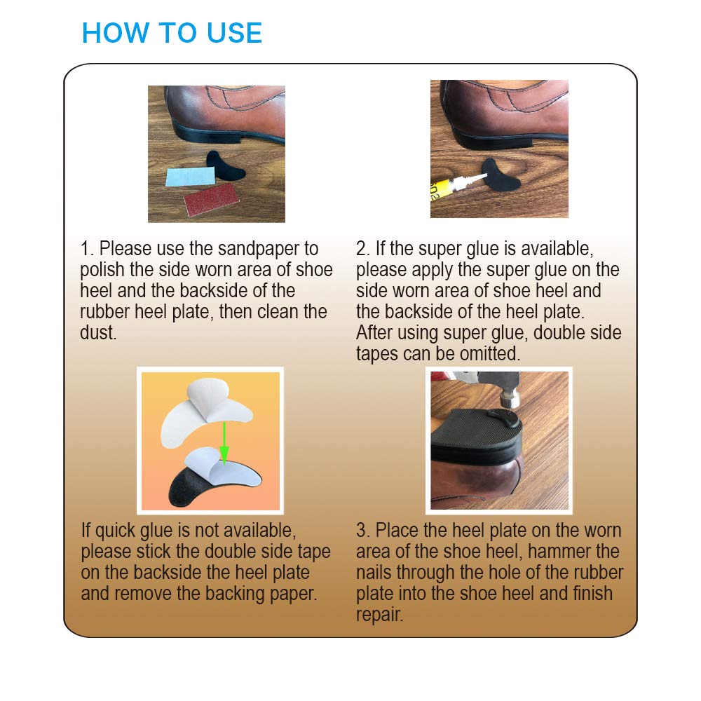 Unikstep 6 Pairs Shoe Heel Plate Tap, Shoe Heel Side Worn Repair Rubber Patch, Replacement Kit