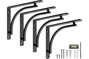 Classic Black Heavy Duty Shelf Brackets 10 inch by Balin Designs – L Bracket, Wall Mounted Support, Shelving Metal Bracket, Decorative Shelf Brackets, with Hardware Included, Set of 4