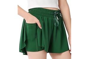 zqajuxg Girls Flowy Shorts with Spandex Liner,2 in 1 Butterfly Shorts Teen Girls with Pockets for Sports，Running，Athletic