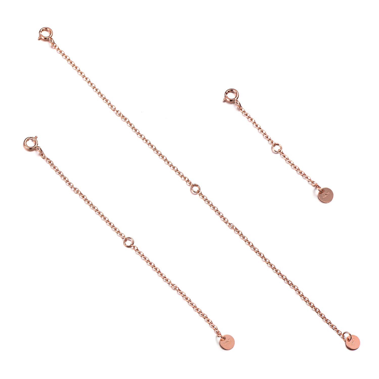 LONAGO 3PCS 925 Sterling Silver Necklace Extender Chain Bracelet Extender for Jewelry Making (Rose)