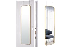 FINEWF 47x14 Mirror Rectangle Full Length Body Door Hanging Wall Mounted Aluminum Alloy Metal Frame HD Glass Dressing Make-up for Bedroom Living Room 47 14 inch Gold