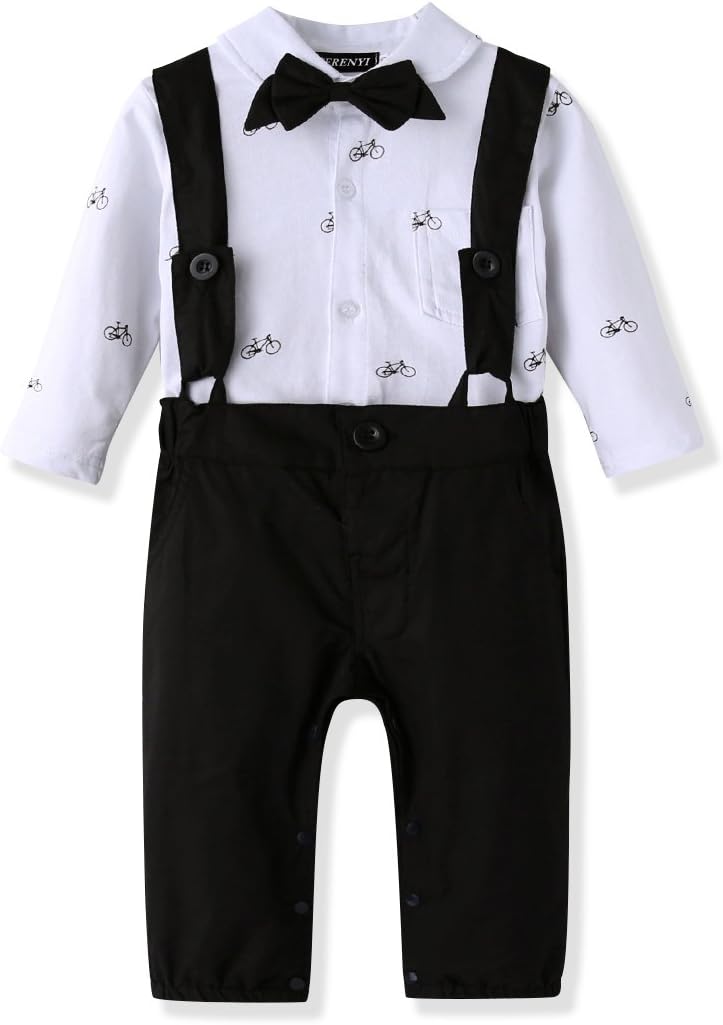 FERENYI US Baby Boys Bowtie Gentleman Romper Jumpsuit Overalls Rompers (0-6 Months, Black 2)