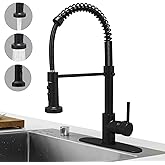 Hoimpro Matte Black Spring Kitchen Faucet with Pull Down Sprayer, Rv Kitchen Sink Faucets with Pull-Down Sprayer, 3 Function Single Handle Laundry Faucet