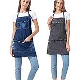Jowcud Denim Apron With 5 Pockets for Kitchens,Hairstylist Aprons for Women Men,Adjustable Bib Jean Apron for Arts Cafe Work