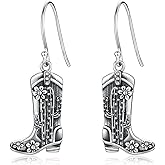 Cowboy Boot Dangle Earrings 925 Sterling Silver for Women-Vintage Western Country Style Jewelry Gifts for Cowgirl