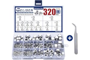 Gelisen 320Pcs Hex LockNuts Nylon Insert Nut Assortment Kit, 304 Stainless Steel Hex Nuts Sets(M2 M2.5 M3 M4 M5 M6 M8 M10 M12)
