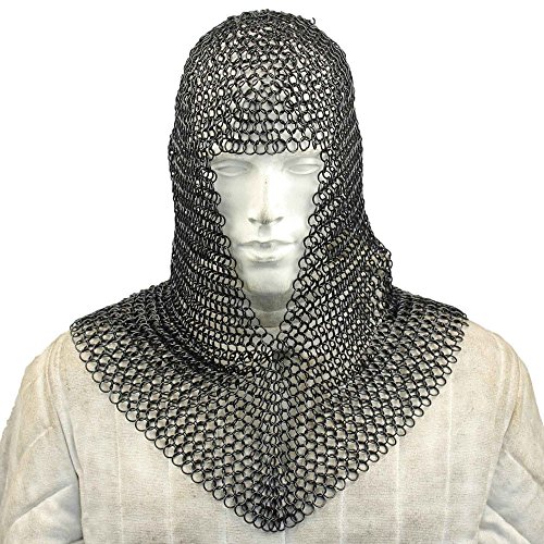 Nasir Ali Black Knights Steel Chainmail Chain Mail Coif Armor Hood for Hauberk 10mm Butted