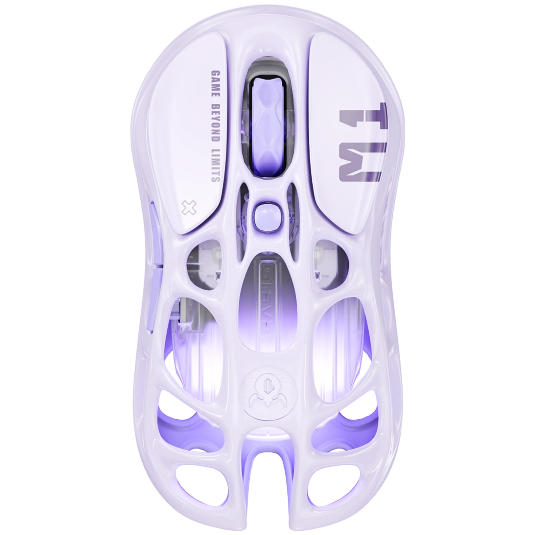 GravaStar Mercury M1 Pro Gaming Mouse, Lightweight Magnesium Alloy, 26,000 DPI, PAW3395DM Sensor, 5 Programmable Buttons, Support Wired/2.4GHz/BT, Up to 200 Hours Battery Life (Lavender Purple) Image