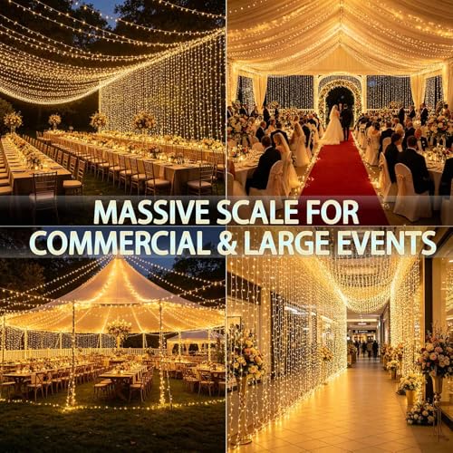 Cozymeow 600 LED 6 x 3 m Outdoor Waterfall Lights with Timer, 8 Waterproof Modes, Connectable Lights for Garden, Wedding, Gazebo, Parties, Balcony – Warm White
