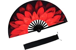 dmjuncong Large Folding Hand Rave Fan,Clack Handheld Fan with Fan Bag,for Music Festivals,Carnival,Rainbow Outfits,Disco Party,Neon Party, Glow Party Decorations Supplies.Petals
