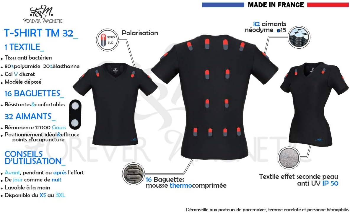T Shirt Magnetique Anti Mal De Dos Tm 32 Femme Noir Taille S 89 92 Cm Ideal Pour Soulager Les Douleurs Dos Epaules Trapezes Et Lombaires Concu Avec Une Acupunctrice Vu