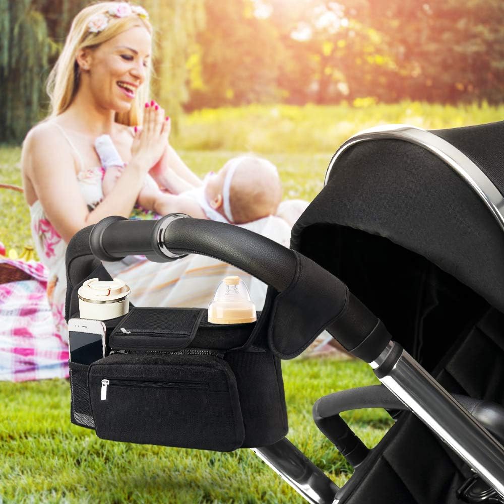 Mestron Universal Stroller Organizer Bag with Insulated Cup Holder- Detachable Zippered Bag & Adjustable Strap, Fits for All Baby Stroller Models like Uppababy, Baby Jogger, Britax, Bugaboo: Home Improvement