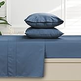 Tribeca Living King Bed Sheet Set, Soft Egyptian Cotton Sateen Solid Sheets and Pillowcase Set, Deep Pocket, 500 Thread Count, 6-Piece Luxury Bedding, Midnight Blue