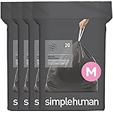 simplehuman Code M 80 Count, Genuine Odorsorb Custom Fit Liners, Drawstring Odor Absorbing Trash Bags in Dispenser Packs, 45 Liter / 12 Gallon