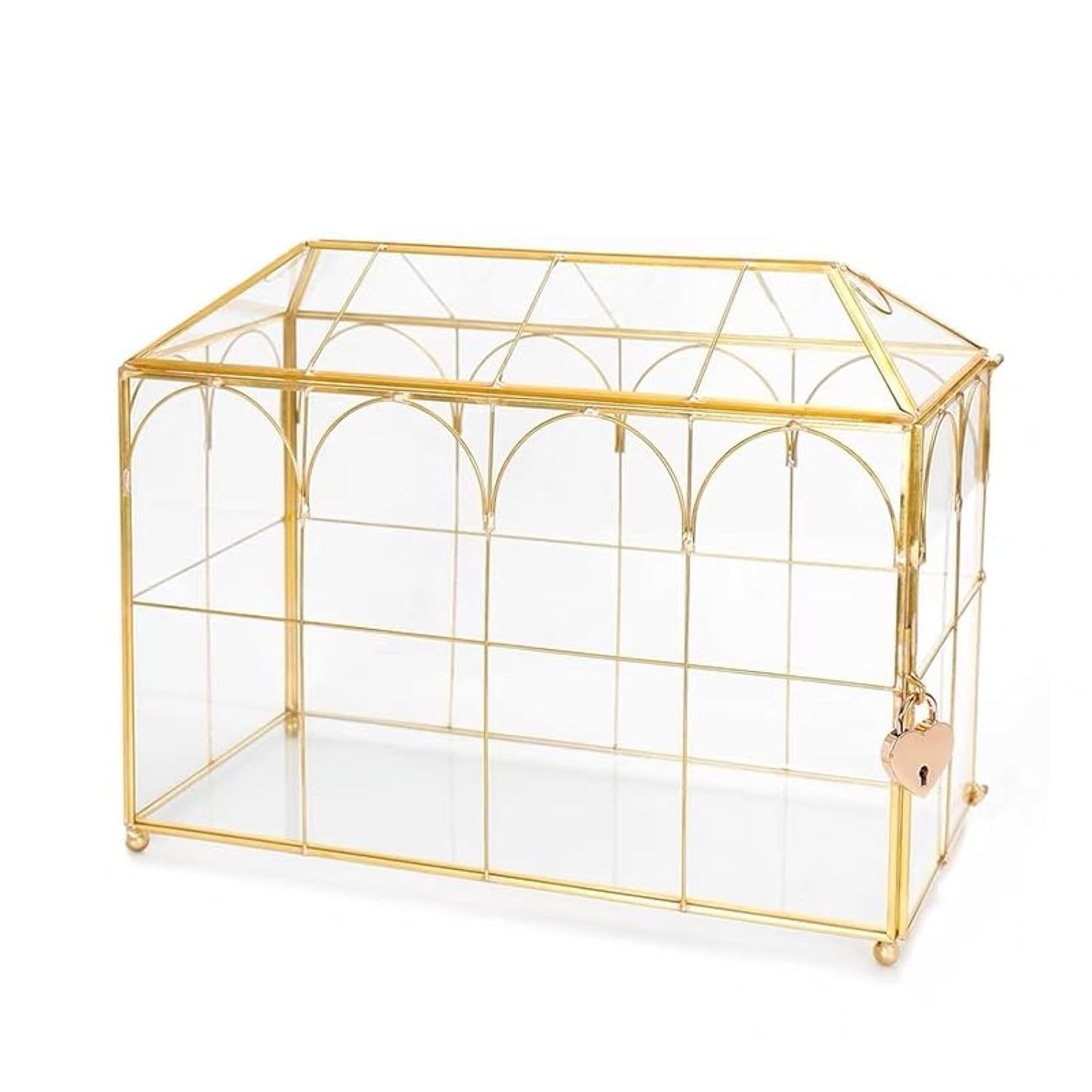 Photo 1 of WONTHAI Golden Glass Lidded Box Decorative Jewelry Display Box Brass Clear Glass (Garden Gold with Lock, 10.3" L x 5.9" W x 8.3" H)…