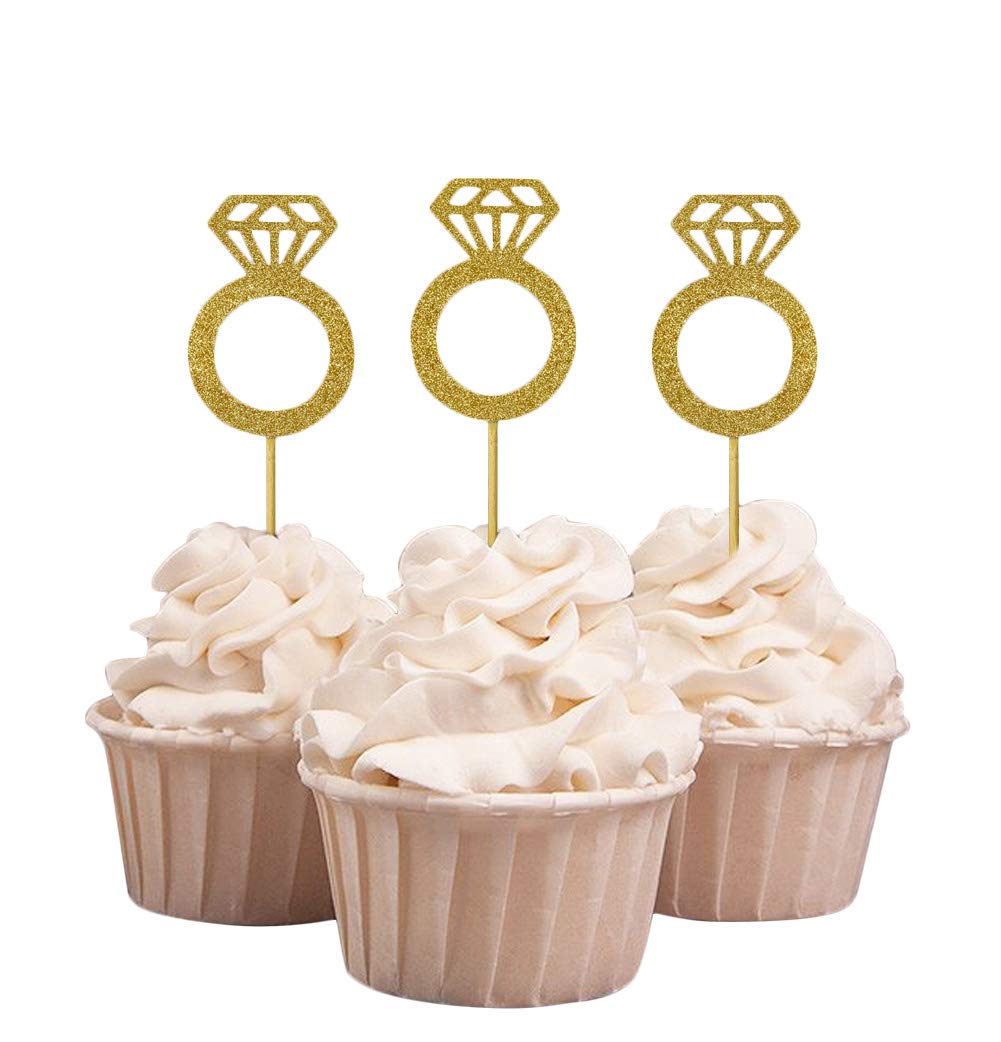 Darling Souvenir Wedding Engagement Ring Cupcake Toppers Party Dessert Decorations - Pack Of 40
