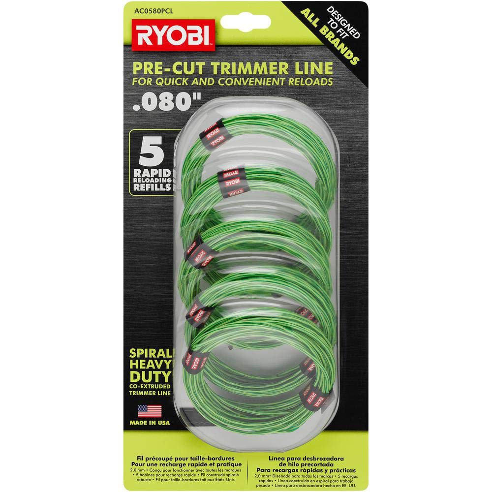 Ryobi AC0580PCL .080 Inch Spiral Heavy Duty Precut Trimmer Line (5x 16 Feet Spools)