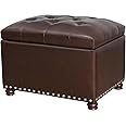 Furnistar 24 Inch Storage Ottoman Leather Bench Foot Rest Stool for Bedroom Living Room,Brown