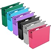 Extra Capacity Plastic Hanging File Folders,12 Pack Reinforced Expanding Hang Folder Letter Size,Accordian Pocket,Heavy Duty 2 Inch Expansion,Hanging Folder Organizer for Office Home,Assorted Colors