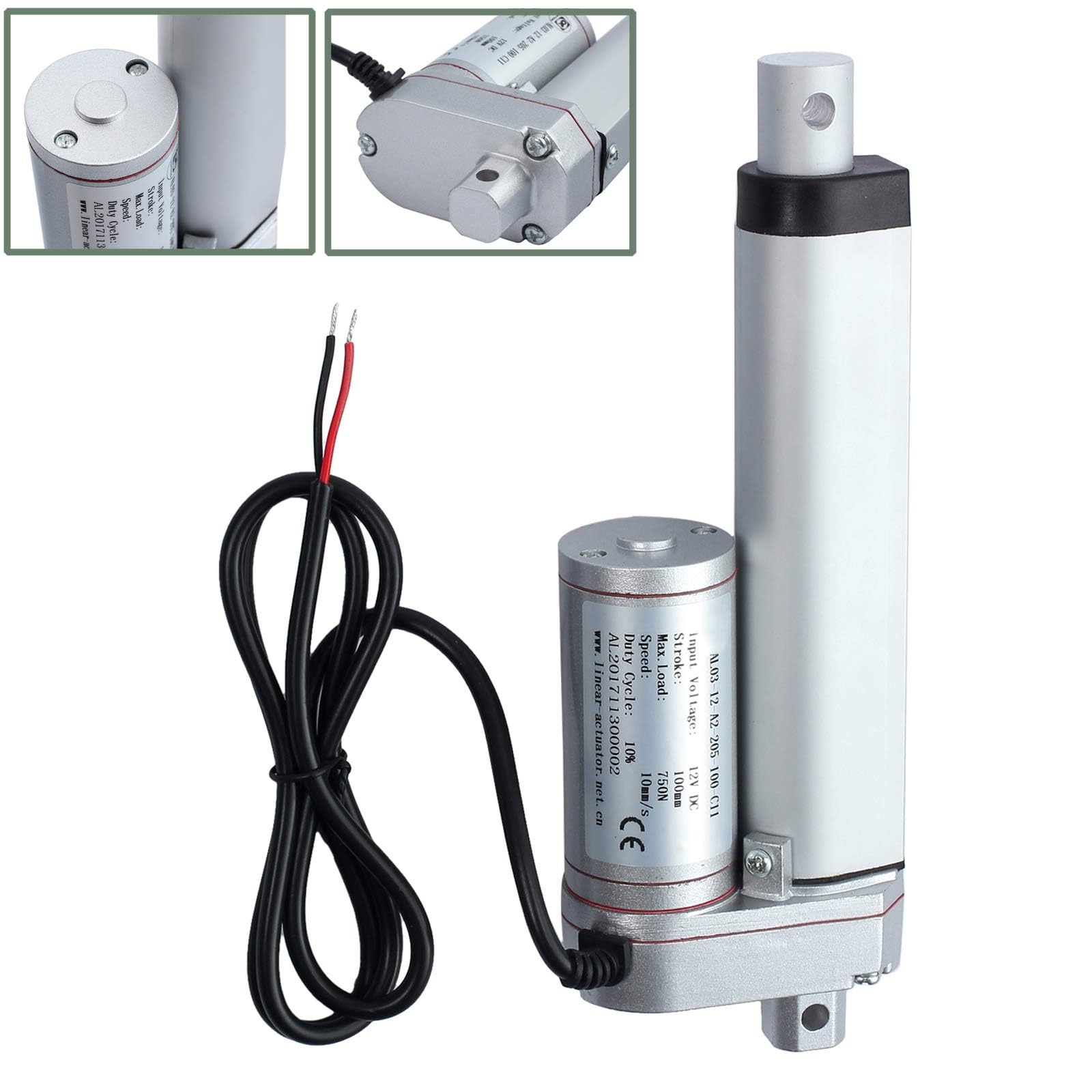 EYPINS 100mm DC 12V 750N Linear Actuator Motor, Heavy Duty Stroke Low Noise IP54 Lift Electric Bracket for Auto Car RV Opener Lift Tables Equipment Micro-Devices Vessels Medical