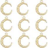 Beebeecraft 1 Box 10Pcs Crescent Moon Charms 14K Gold Plated Brass Ripple Moon Charm for Pendant Bracelet Necklace Jewelry Making DIY Crafts