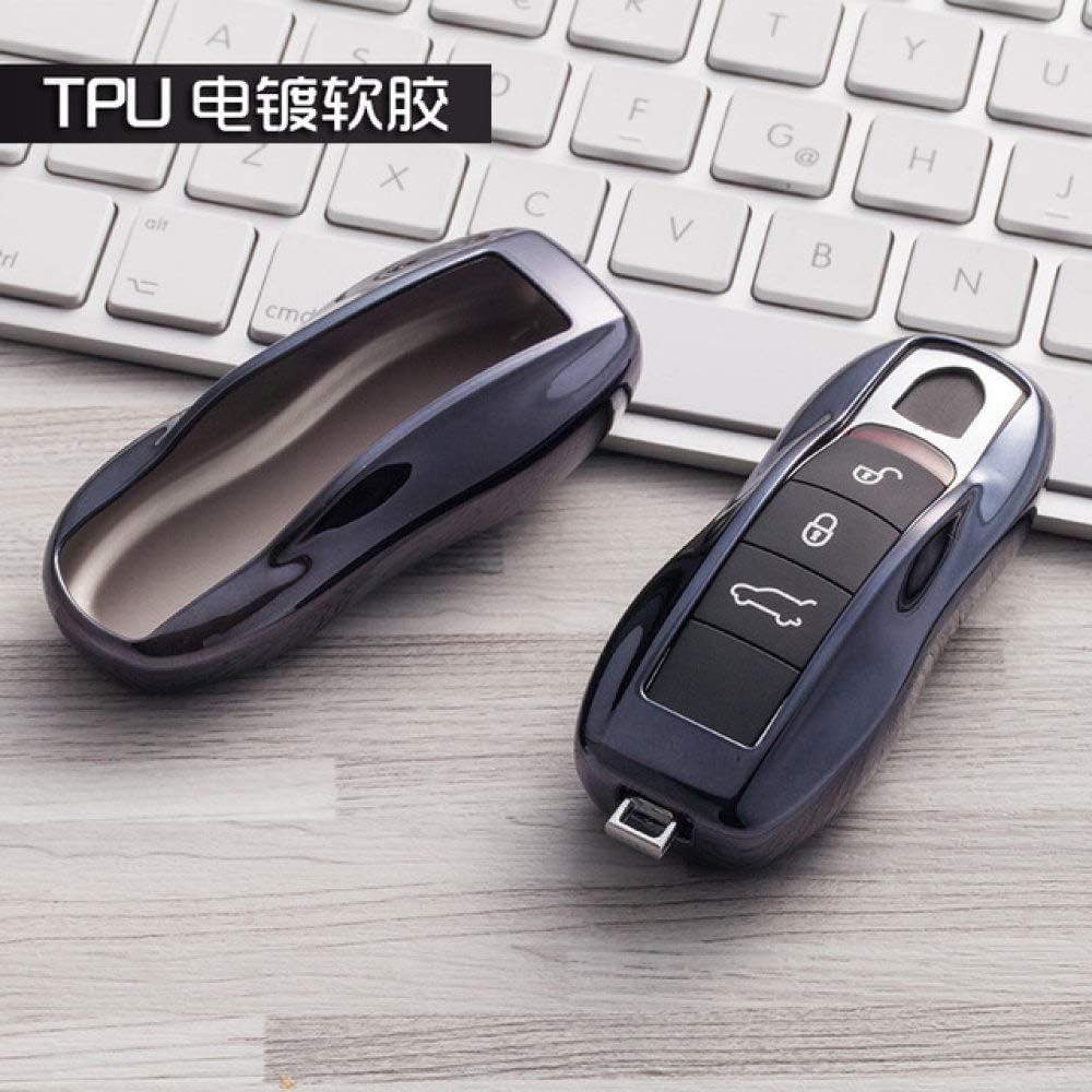 LJQXBF Car Key Cover New soft TPU Car Styling Car Key Cover Shell Case For Porsche Cayenne Boxster 986 987 Panamera Macan Remote Key Wallet,Black