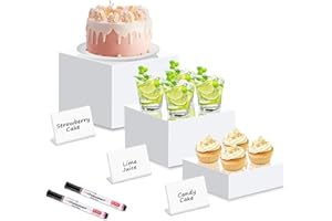 YJNBEST Risers Display Stands Buffet Racks, Food Racks for Buffets Hollow Bottom, White Acrylic Display Stands, Suitable for Displaying Desserts, Jewellery, Decorative Displays (White, 3-Piece Set )