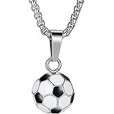 Yaumatea Soccer Necklace for Men Women – 316L Stainless Steel 3D Football Pendant with 24'' Chain, Sports Fan Jewelry Gift for Athletes, Boyfriend, Birthday, Christmas