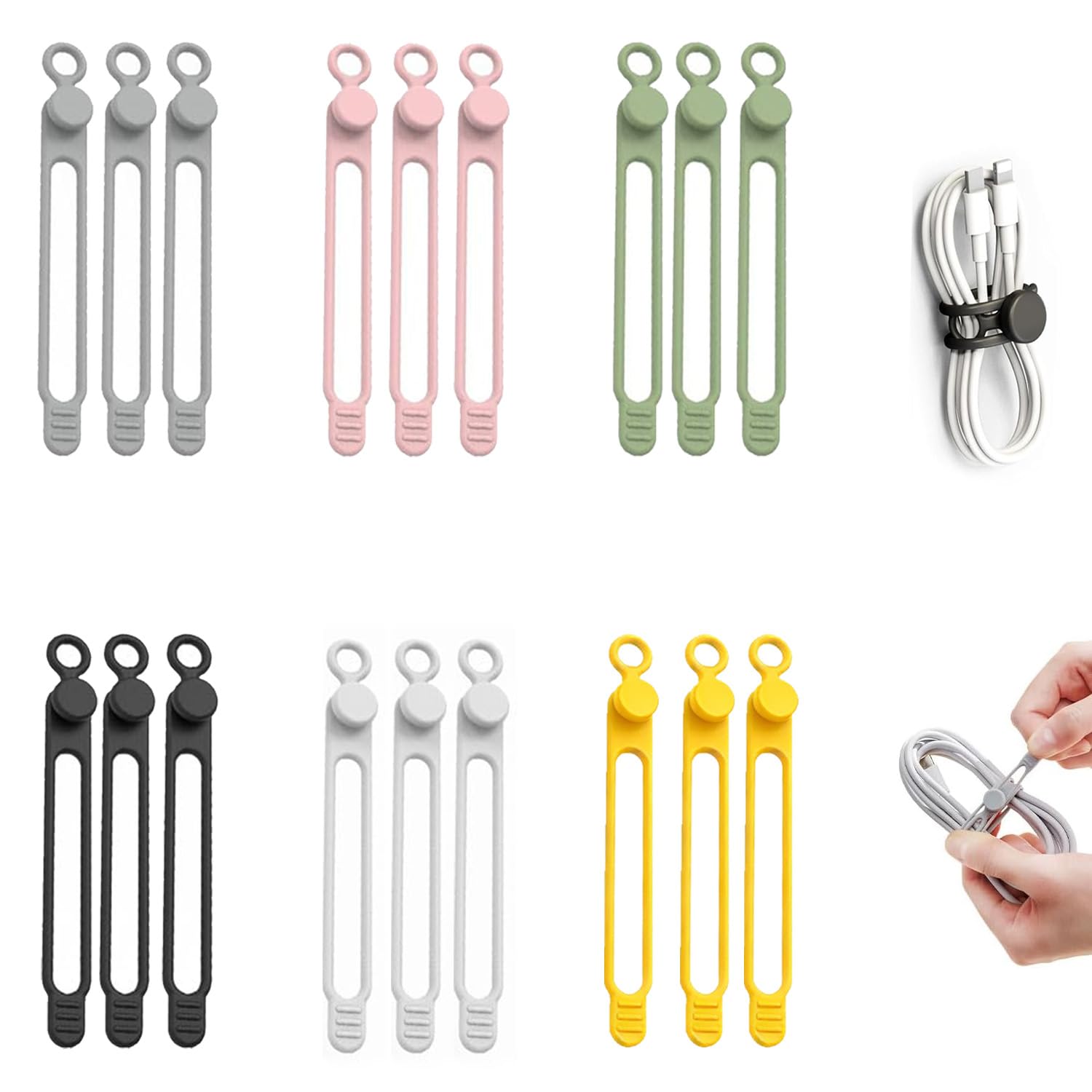 Neuer Datenkabel-Organizer, Silikon-Kabelbinder, wiederverwendbare Kabelorganisatoren, Kabelorganisatoren für Zuhause, Büro und Reisen (18 Pcs)