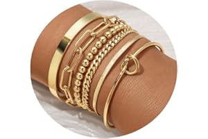 JECOMY Dainty 14K Gold Bracelets for Women - Waterproof Stackable Gold Bracelet Set - Perfect for Stylish Women