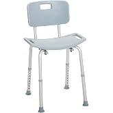 Drive Medical Shower Chair with Back and Suction Feet, Gray | Adjustable Bathroom Bench Features Contoured Seat and Suction Feet for Lightweight, Durable Bathing Support