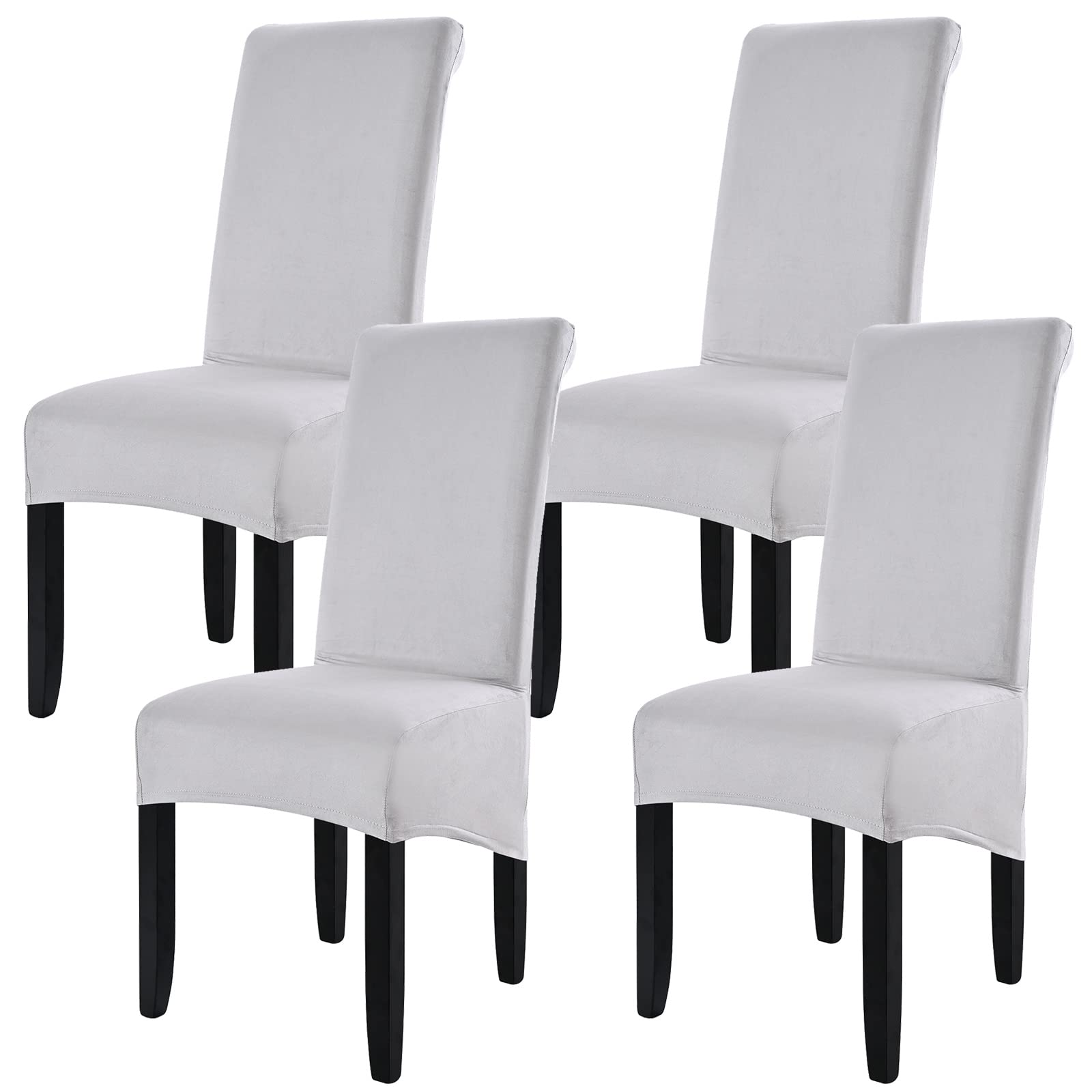 Velvet Large Size Dining Chair Covers Set of 4,Stretch Dining Room Chair Slipcovers,Removable Washable High Back Chair Protector Covers for Dining Room,Kitchen,Banquet,Home(Silver Grey,Pack of 4)
