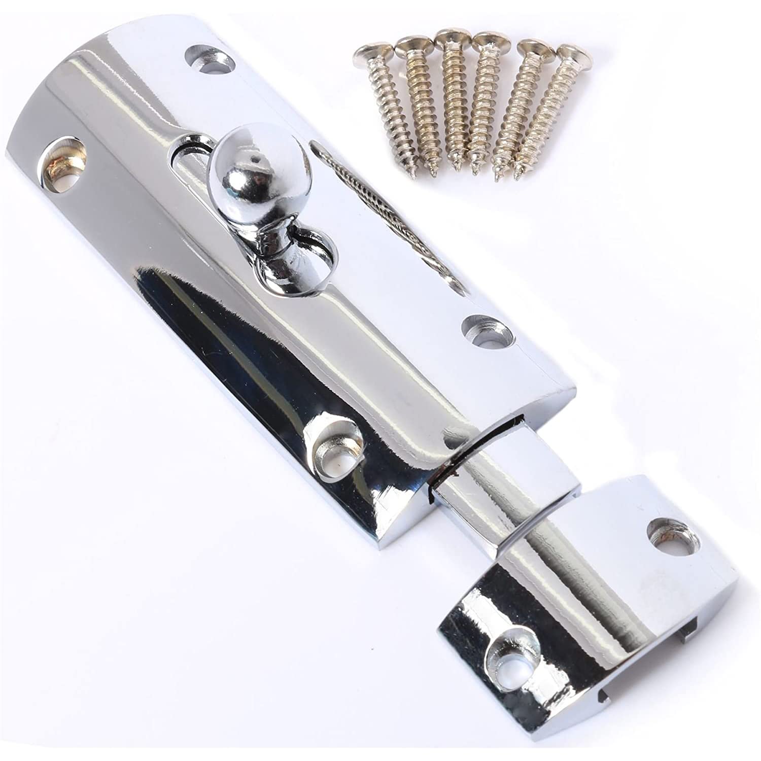 Door Bolts Polished Chrome Barrel Side Lock 75mm 3 Inch Door Latch with Screws Tower Bolt Locks for Bedroom Bathroom Toilet Shed Gate Cupboards and Cabinets Pack of 1