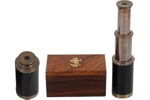 HANDCRAFTED TRADING CO. Pirate 6" Antique Brass Handheld Telescope with Wooden Box Nautical Spyglass