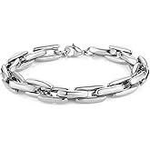 HZMAN Silver Bracelet for Men Stainless Steel Chunky PaperClip Chain Bracelets Men's Link Bracelet Jewelry Gift