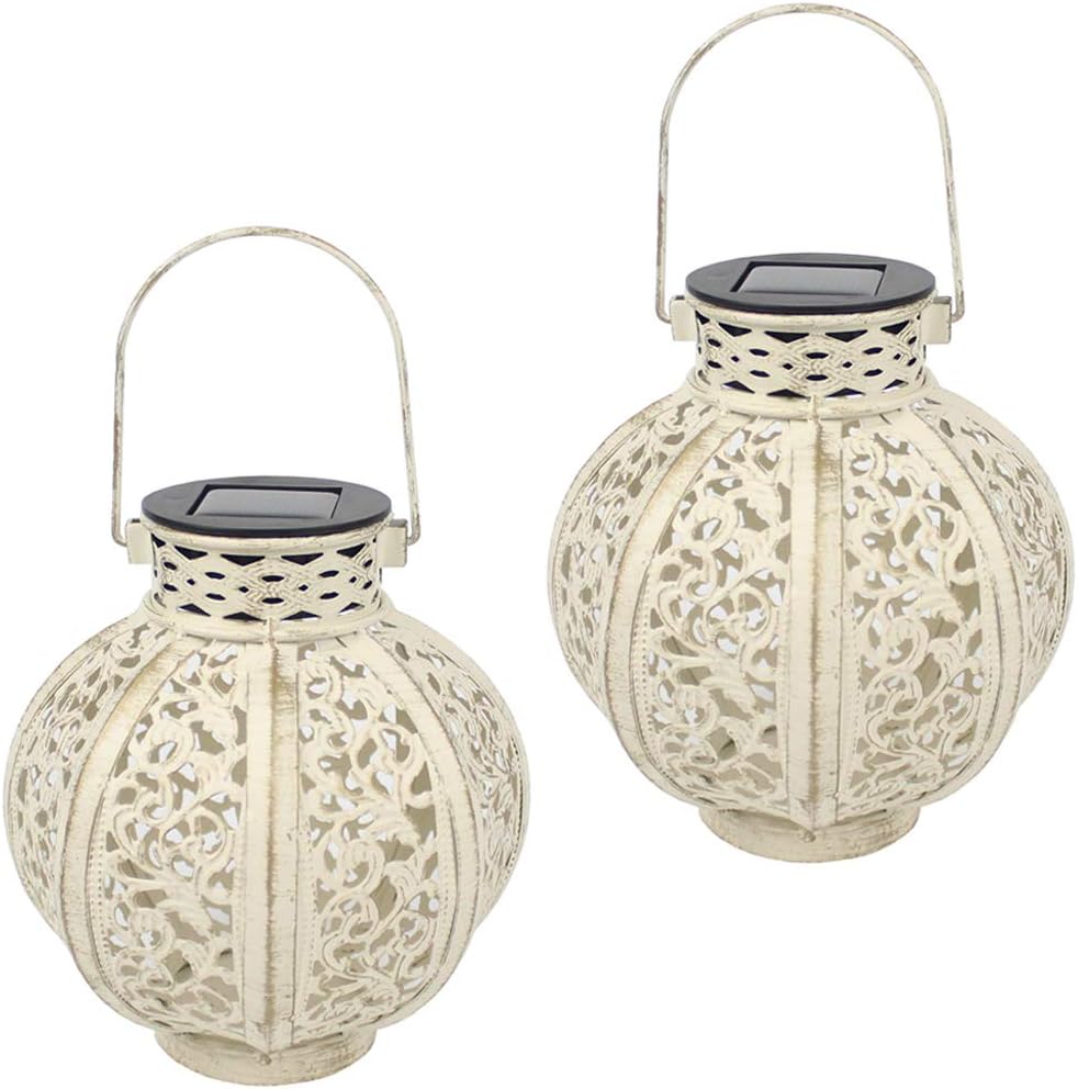 MAGGIFT 2 Pack Hanging Solar Lights Outdoor Solar Lights Retro Hanging Solar Lantern with Handle, 6 Lumens, White : Garden & Outdoor