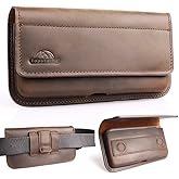 Topstache Leather Phone Holster with Belt Clip for Galaxy S25/S24/S23/S22 - Magnetic Closure Leather Phone Belt Holder Pouch for iPhone 17/16/15/14/13 - Fit Protective Case on, L,Darkbrown