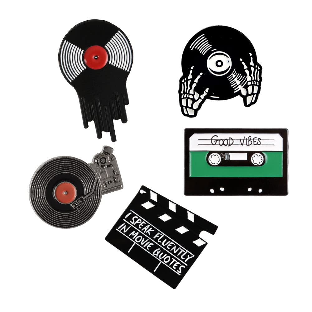 5pcs Creative Brooches Cartoon Retro Disk Radio Enamel Pin DJ Vinyl Record Player Badge Brooch Lapel Pin Personality Gothic Jewelry