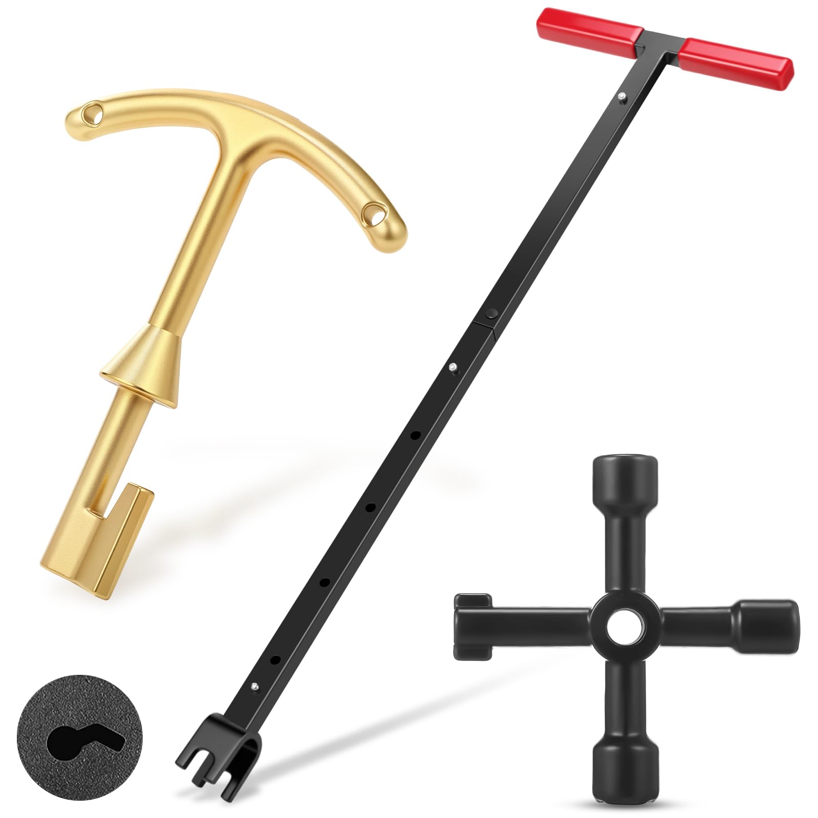 Photo 1 of Lanties Water Meter Key 37 Inch Enforced Steel Wrench T-handle Adjustable Length 16-37 Inch with 4-way Multi-functional Universal Cross Key Brass Water Meter Box Tool for Curb Main, Underground Stop