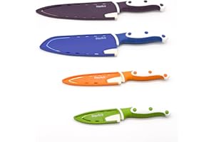 Starfrit Set of 4 Knives with Integrated Sharpener on Sheath, Multicolored