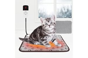 YOYOXINFISH Pet Heating Pad,Electric Dog and Cat Thermal Mat,Adjustable Temperature Warming Heated Cat Bed,with Automatic Shut-Off Timer,Easy to Clean Waterproof Anti-Chewing Cord (19in*19in, Grey(Free cover))