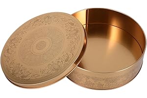 Luxshiny Cookie Tin with Lid: Round Gold Cookie Jar Tin for Desserts Pastries and Snacks