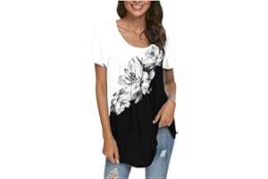 LEODYE Womens Tops Dressy Casual Short Sleeve Summer Tops Vintage Flower Print Tshirts Trendy Round Neck Tshirts Tunic Tops
